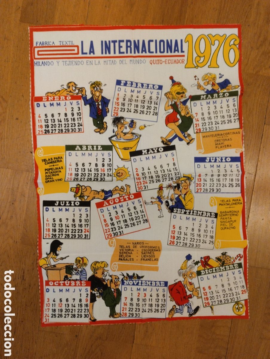 Antiquit&eacute;s: Calendario antiguo de tela La Internacional 1976