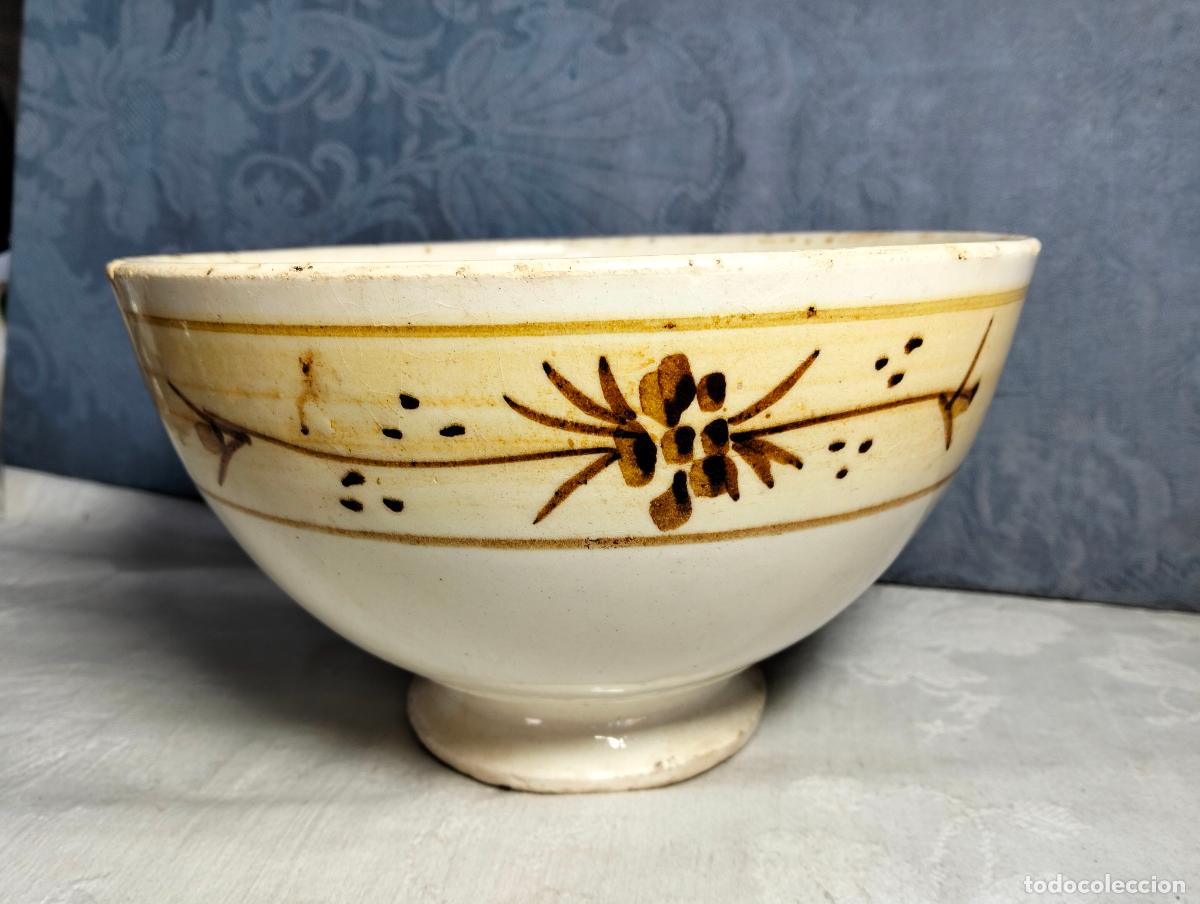 Antiques: Taza bol cuenco taz&oacute;n antiguo de cer&aacute;mica loza pintado a mano blanco marr&oacute;n a&ntilde;os 30-40