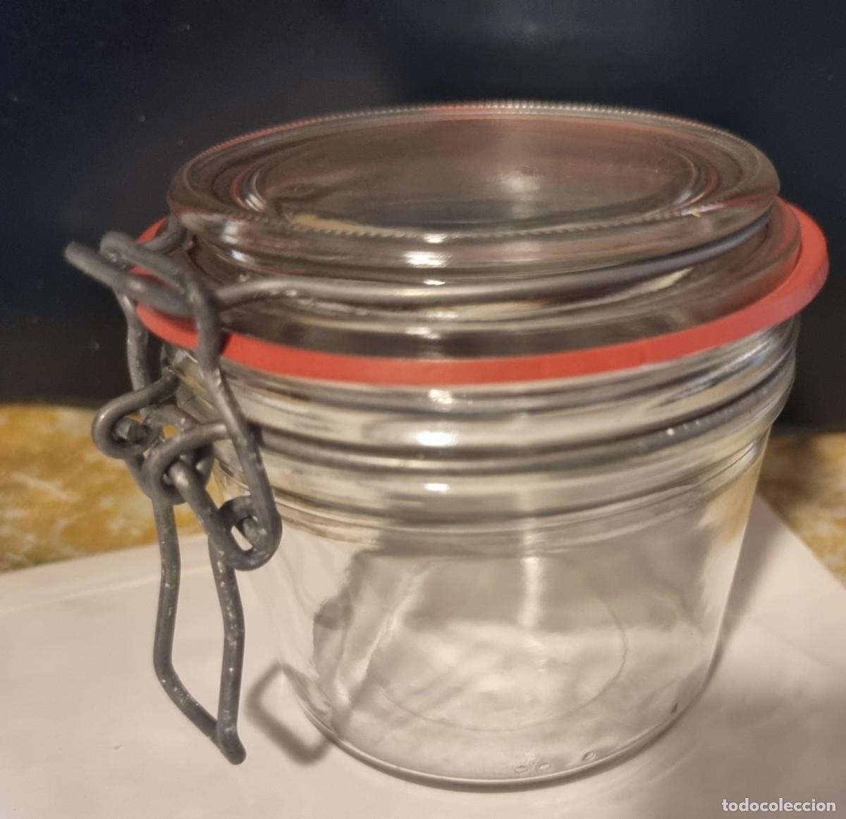 Antiguidades: ANTIGUO TARRO CRISTAL CIERRE METALICO