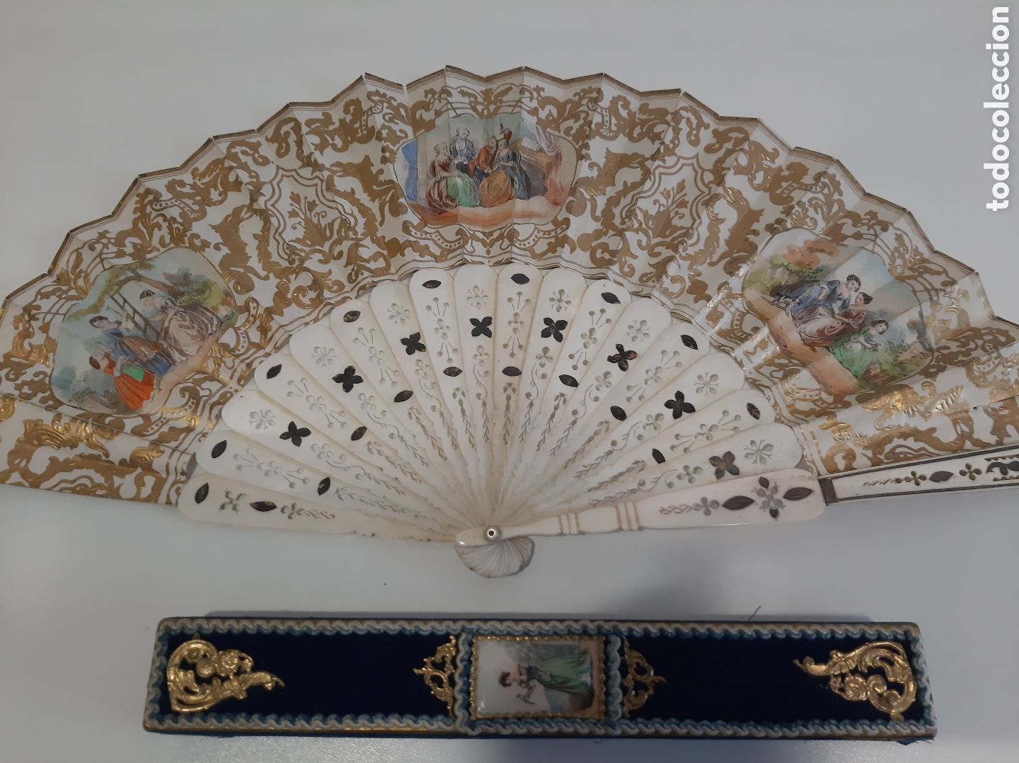 Antig&uuml;edades: Abanico antiguo pintado mano caja original