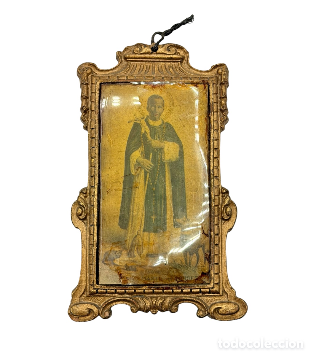 Antiques: Antigua Imagen de Santo Enmarcada