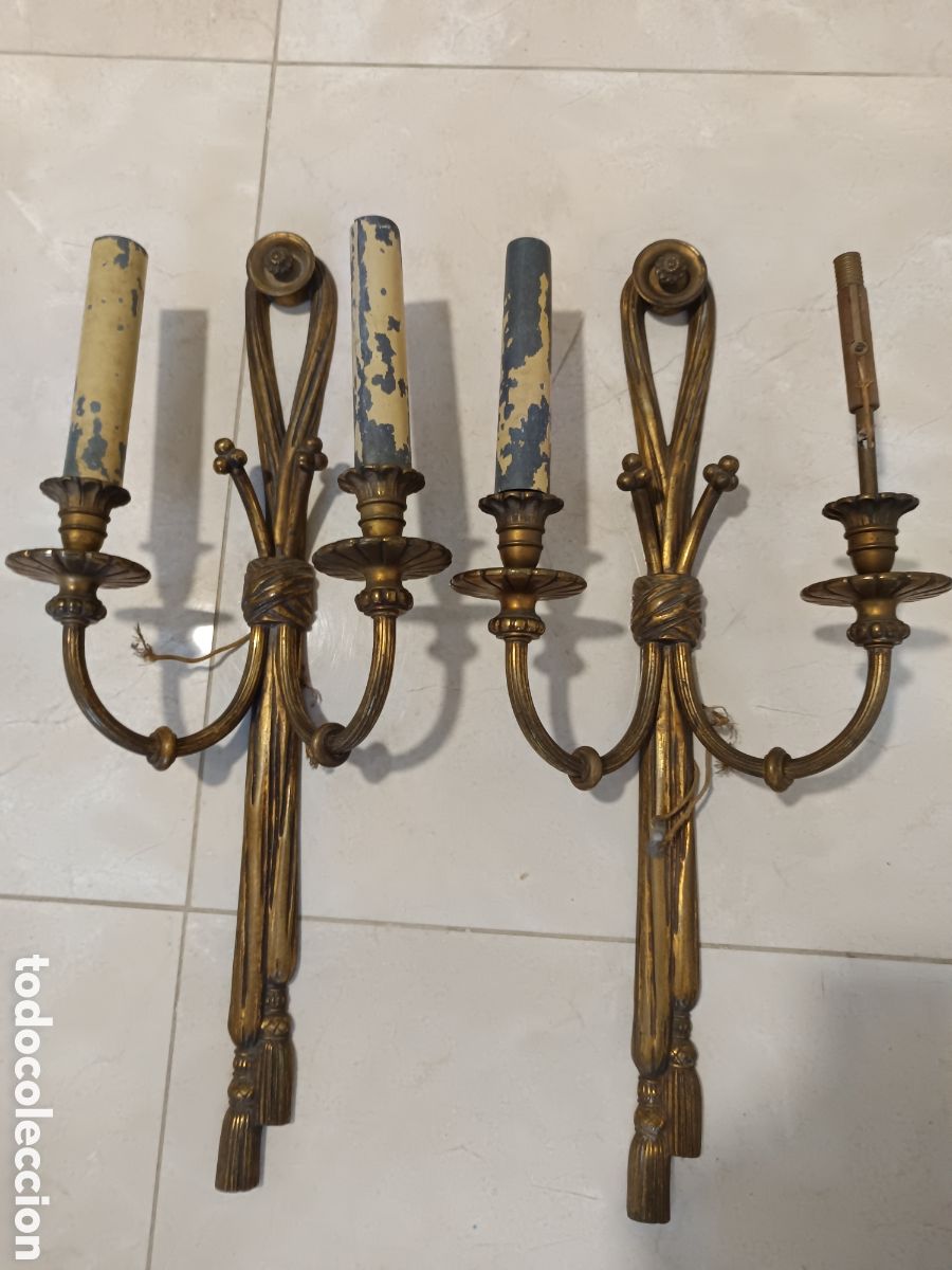 Antig&uuml;edades: 2 LAMPARAS ANTIGUAS APLIQUES DE PARED EN BRONCE ESTILO LUIS XV LAMPARA ANTIGUA