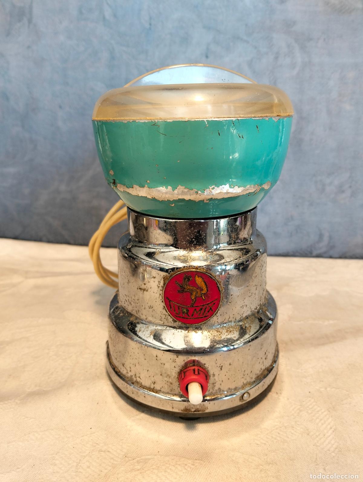 Antiquit&auml;ten: Trituradora molinillo de caf&eacute; comida el&eacute;ctrico Turmix picadora vintage metal plateado azul