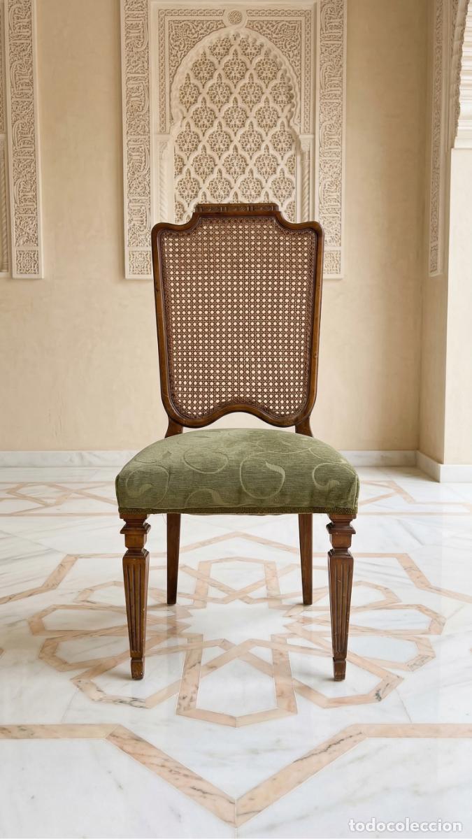 Antig&uuml;edades: Lote de 6 sillas de comedor vintage Estilo Luis XVI con rejilla (Cannage)