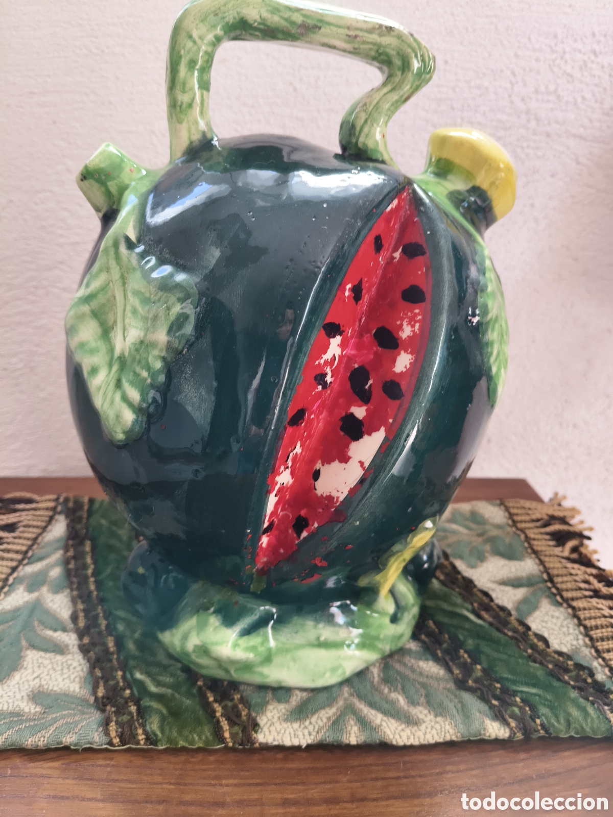 Antig&uuml;edades: BOTIJO VALENCIA VERDE CON FORMA DE SANDIA CER&Aacute;MICA VALENCIANA MANISES