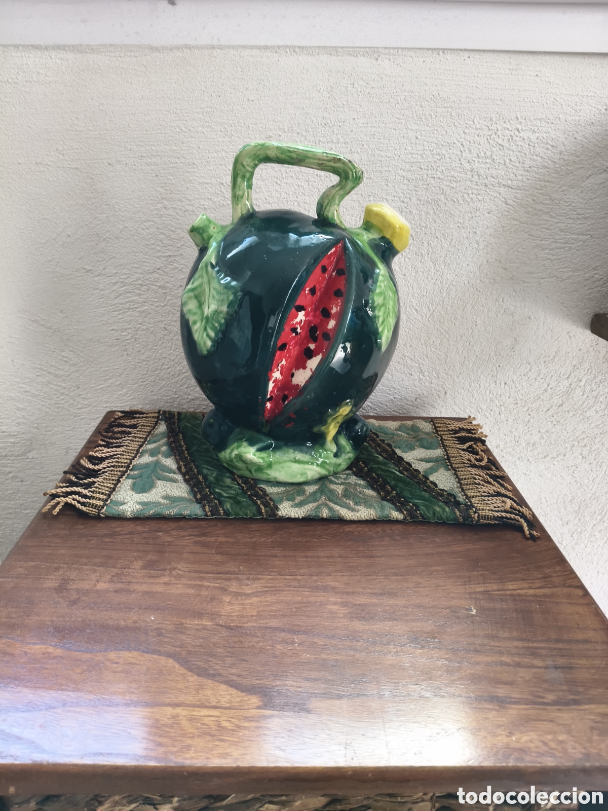 Antiguidades: BOTIJO VALENCIA VERDE CON FORMA DE SANDIA CER&Aacute;MICA VALENCIANA MANISES