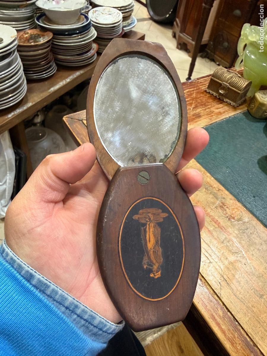 Antig&uuml;edades: ANTIGUO ESPEJO DE BOLSO REALIZADO EN MADERA DE MARQUETERIA - MEDIDA CERRADO 10X6,5 CM