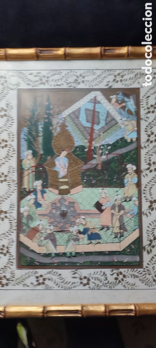 Antig&uuml;edades: Antigua gran miniatura persa de principios del siglo XIX pintada sobre tela