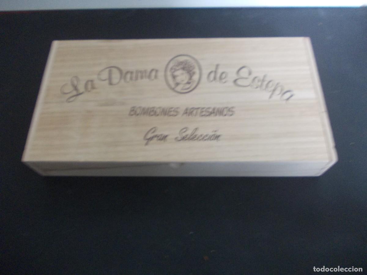 Antig&uuml;edades: Caja madera La Dama de Estepa bombones artesanos vac&iacute;a vintage decoraci&oacute;n estuche grabado
