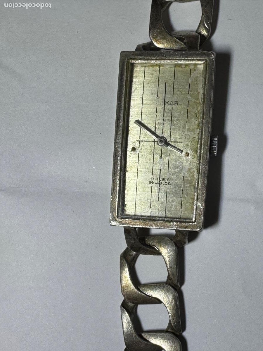 Antig&uuml;edades: Reloj de cuerda marca DelKar, de mujer de plata
