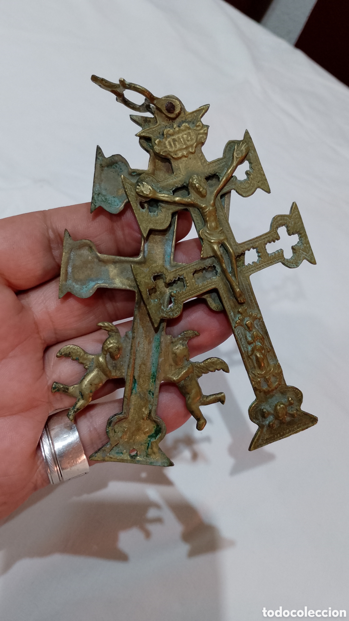 Antiques: Muy antigua cruz de Caravaca de bronce