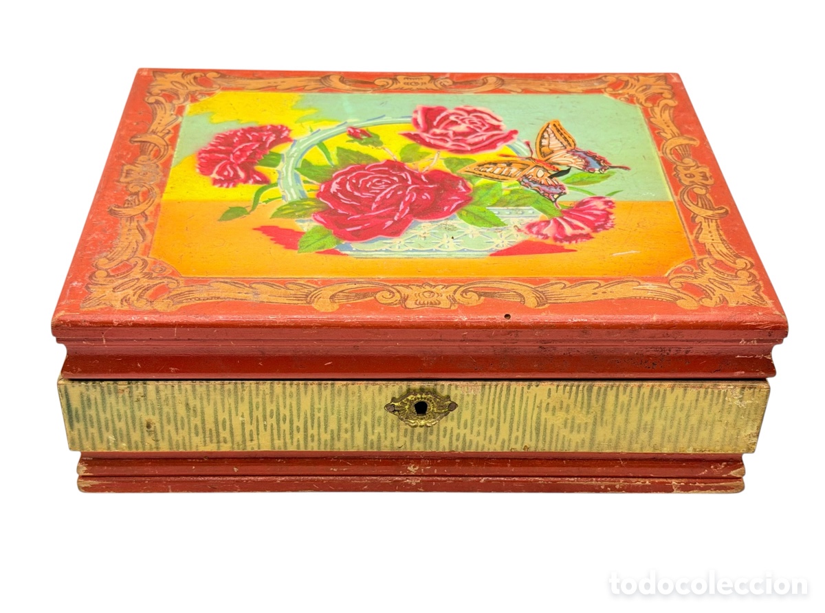 Antiquit&auml;ten: Antigua Caja Joyero de Madera Pintada