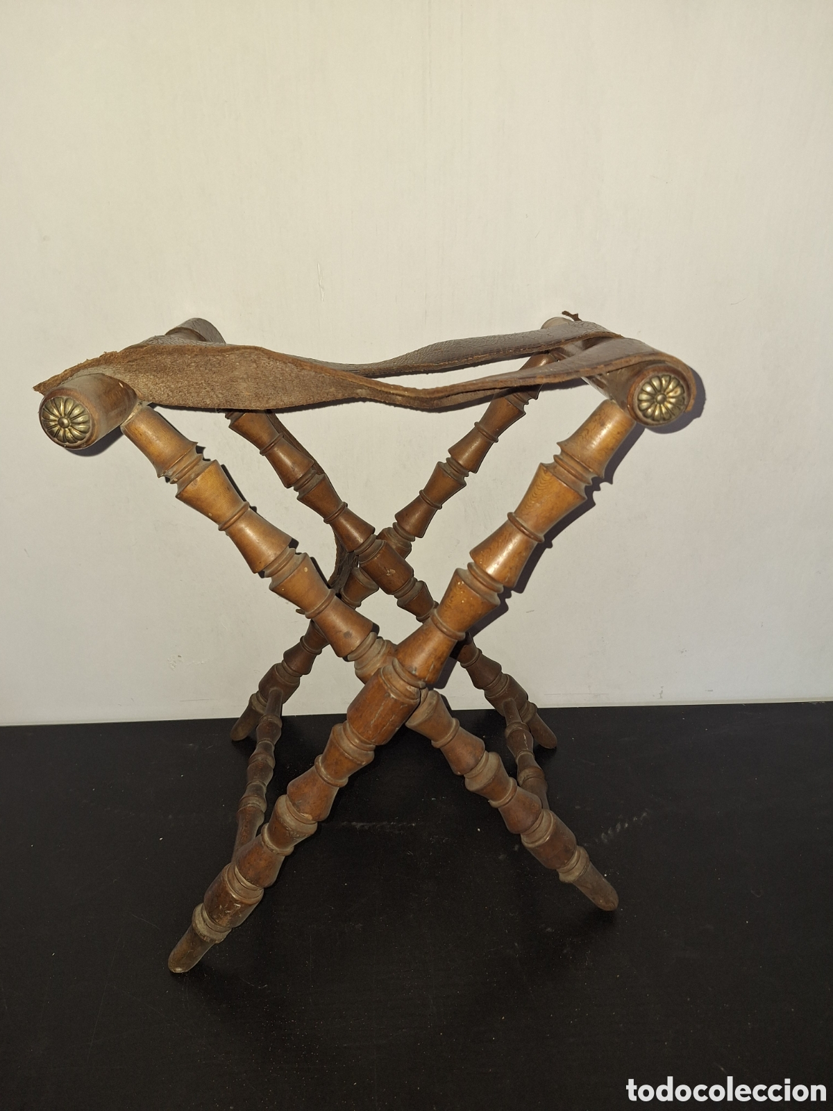 Antiguidades: Silla plegable de madera antigua,