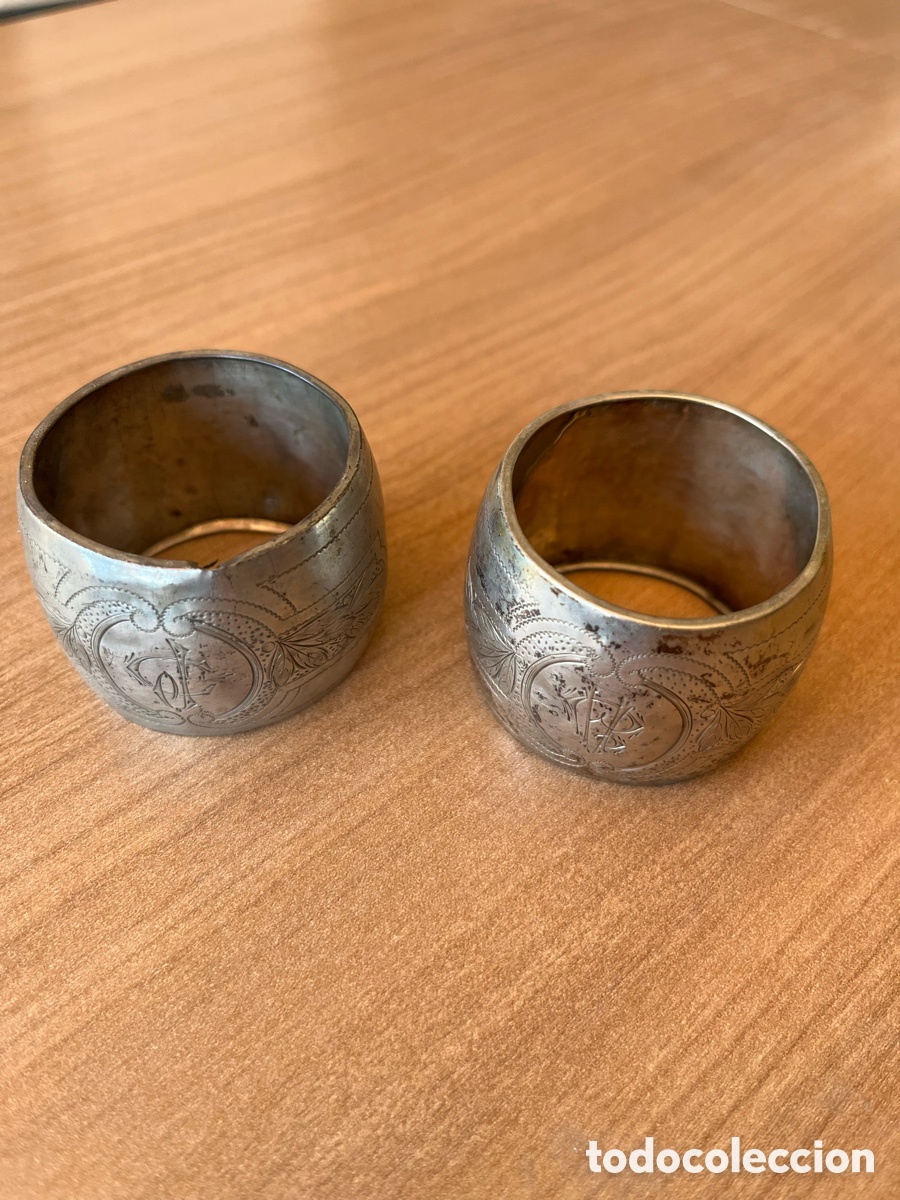 Antig&uuml;edades: Pareja servilleteros plata antiguos con monograma