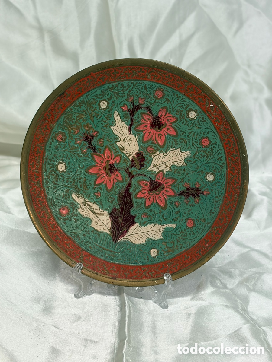 Antig&uuml;edades: Antiguo plato esmaltado cloisonn&eacute; - Foto 1