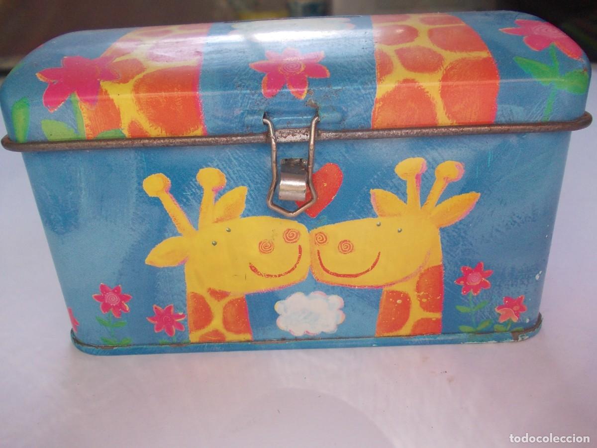 Antiquit&eacute;s: Hucha met&aacute;lica infantil jirafas colores vivos decoraci&oacute;n vintage ahorro ni&ntilde;os flores alegre