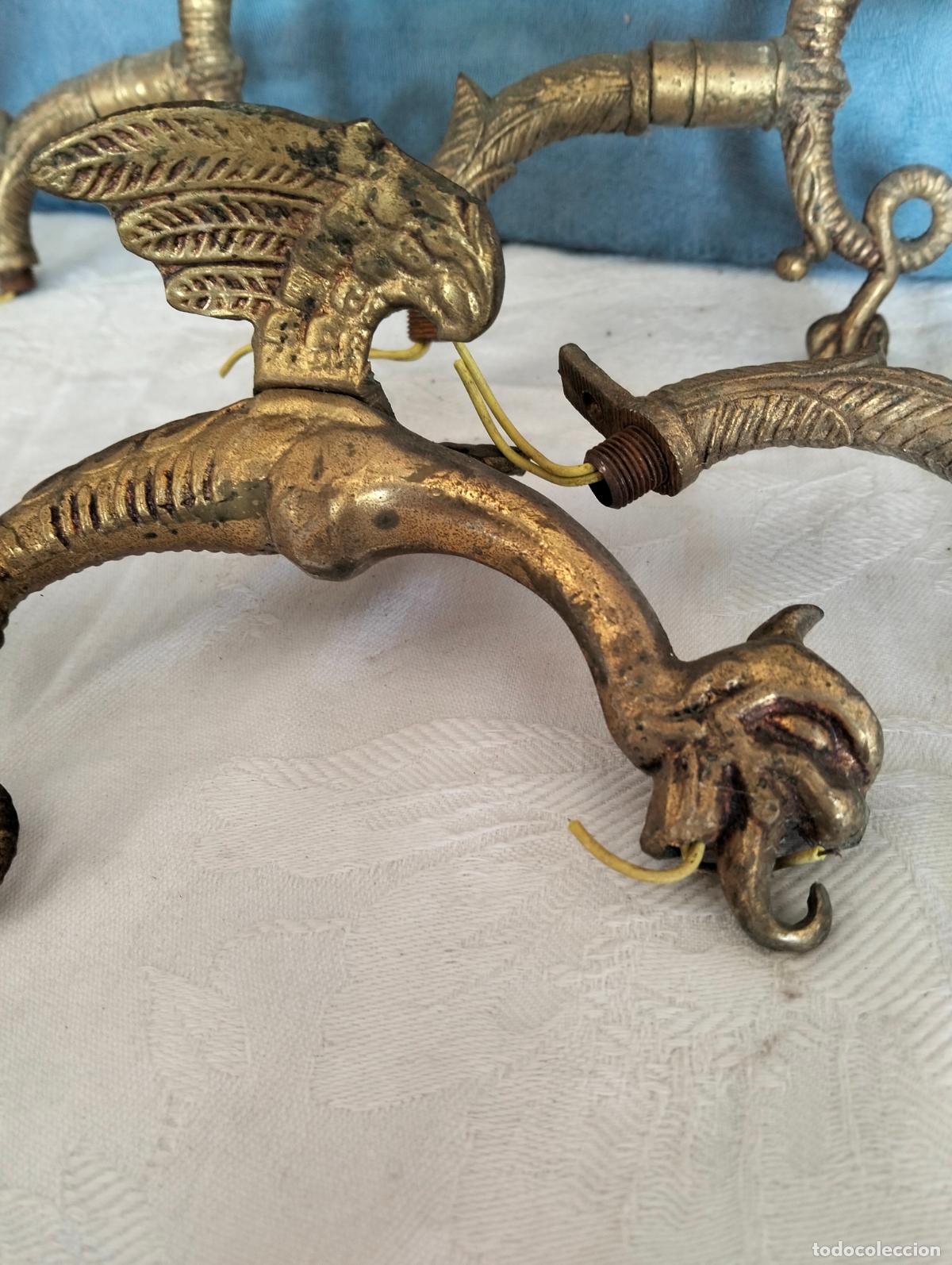 Antiguidades: Piezas de recambio repuesto 5 brazos figuras g&aacute;rgolas dragones demonios l&aacute;mpara antigua metal dorado