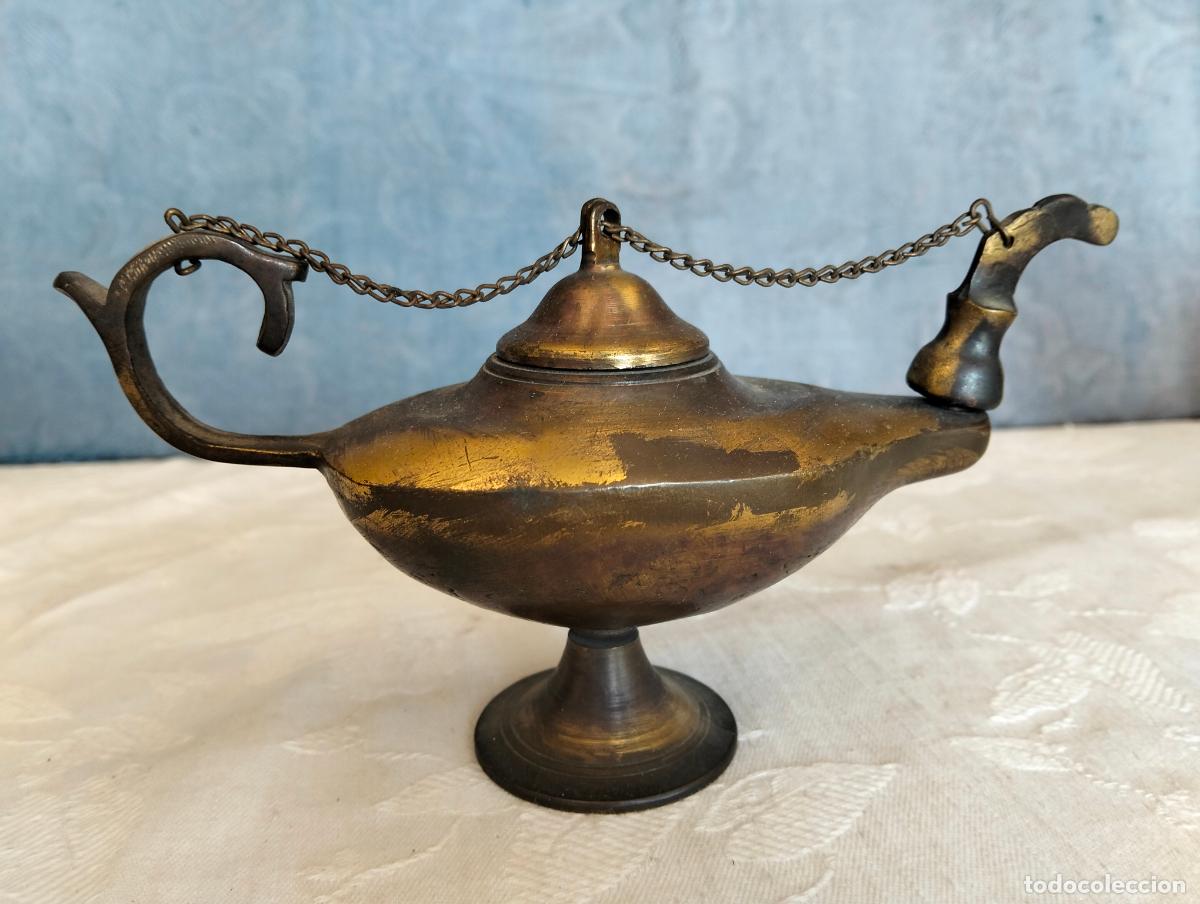 Antiquit&auml;ten: L&aacute;mpara de aceite antigua metal color dorado lat&oacute;n estilo &aacute;rabe oriental decorativa aladino