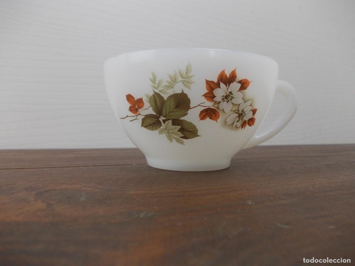 Antig&uuml;edades: Taza Arcopal Spain vintage flores retro vidrio opalino colecci&oacute;n cocina