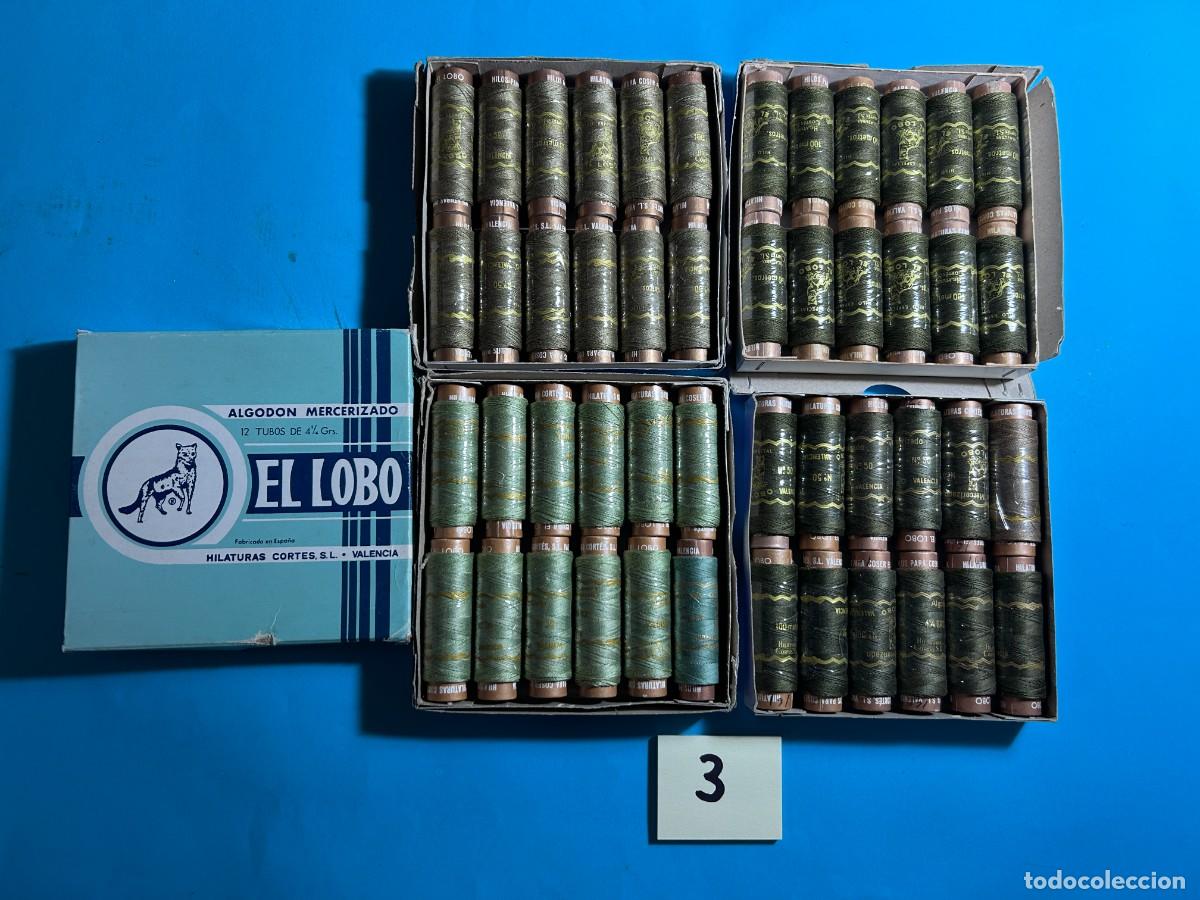 Antig&uuml;edades: LOTE 3 - 4 CAJAS DE HILO EL LOBO - HILATURAS CORTES SL
