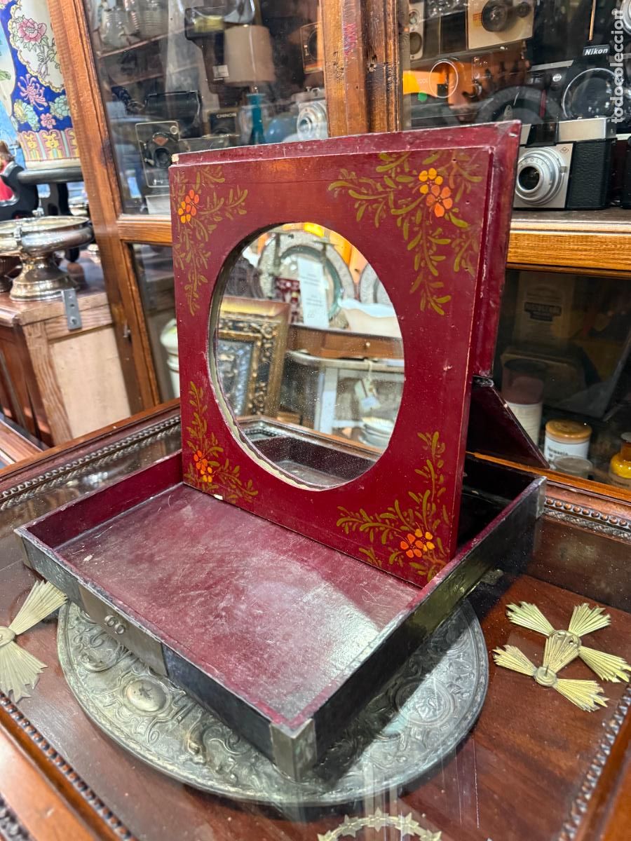 Antig&uuml;edades: ANTIGUA CAJA ESPEJO DE MESA ESTILO ORIENTAL - MEDIDA CAJA 32X32 CM