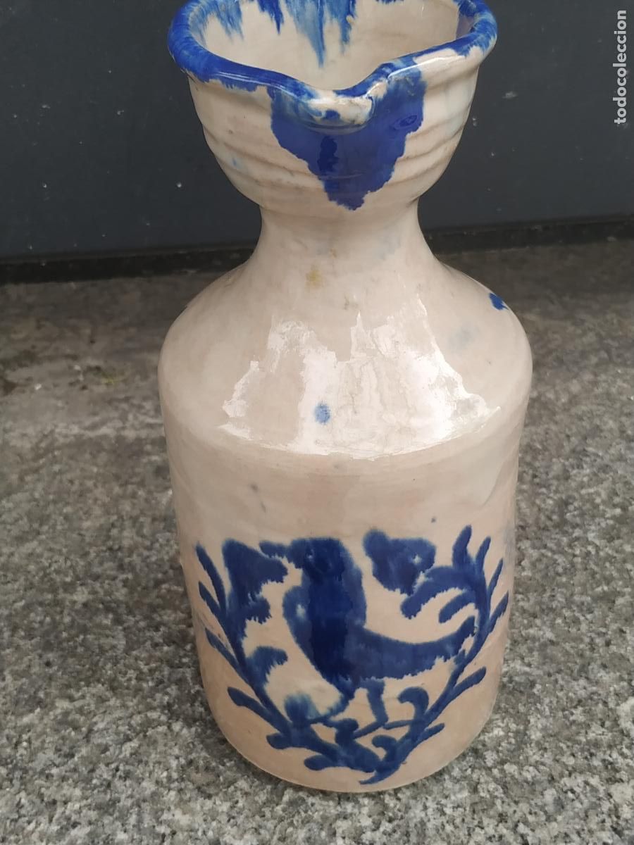 Antig&uuml;edades: Jarra aceitera de Fajalauza ( Granada) con p&aacute;jaro S. XIX