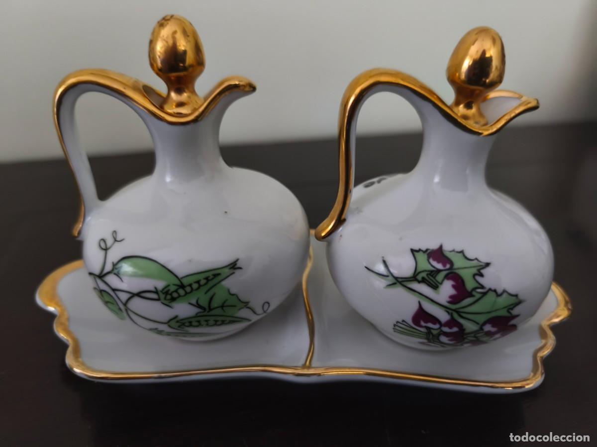 Antig&uuml;edades: Bonito conjunto de vinagrera y aceitera marca Laype. - Foto 2