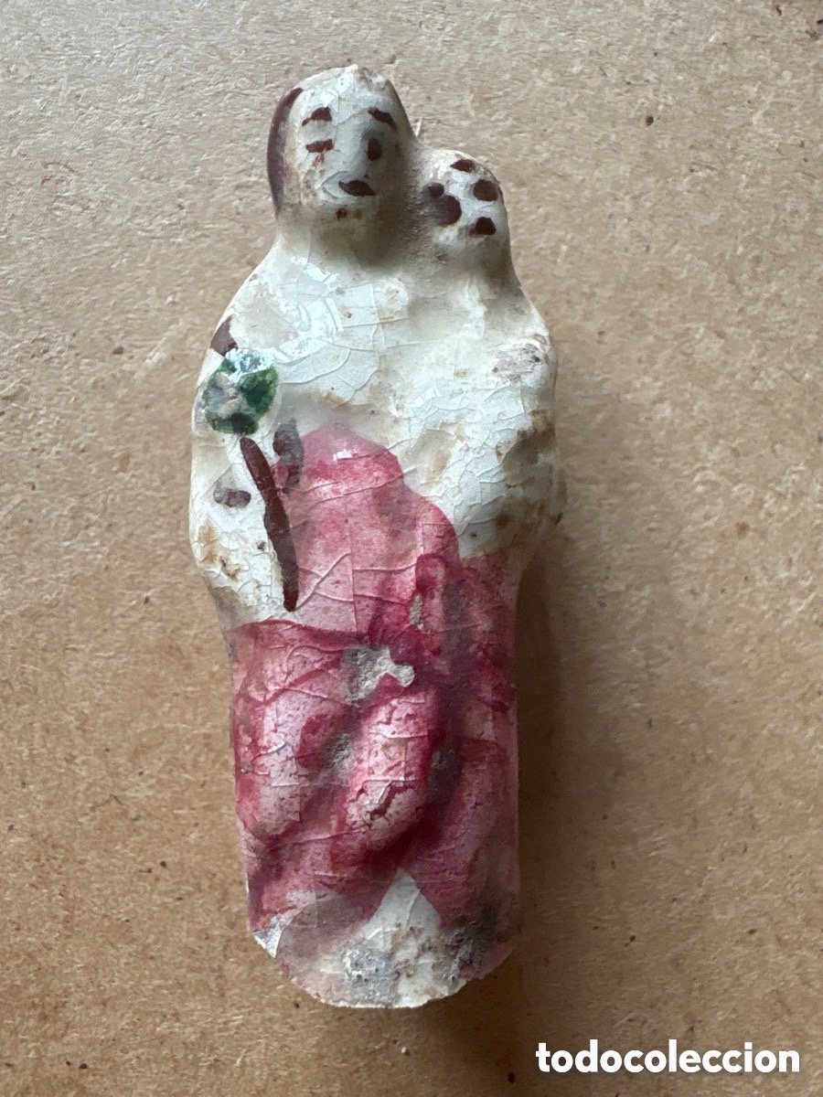 Antig&uuml;edades: Antigua imagen religiosa de piedra o terracota esmaltada (A20)