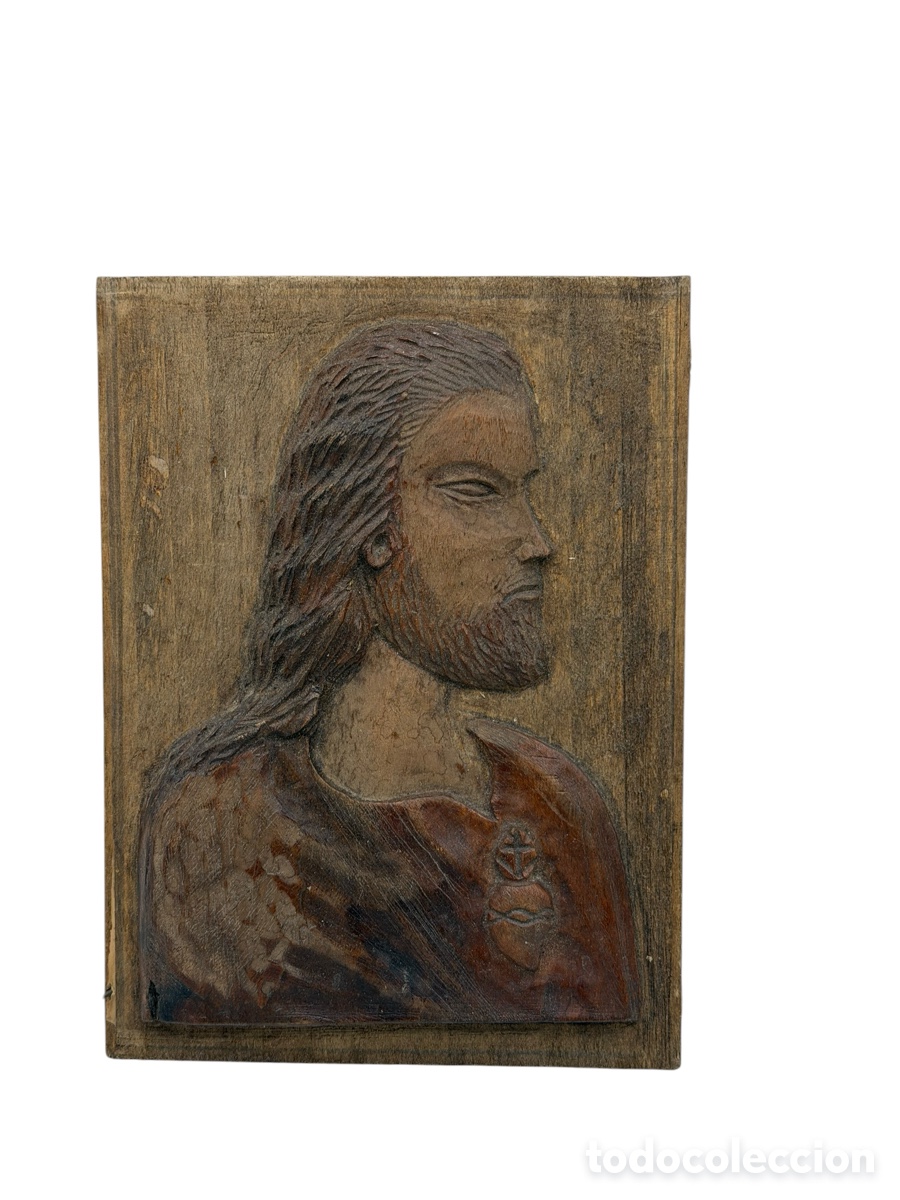 Antiques: Antiguo Icono de Cristo de Madera Artesanal