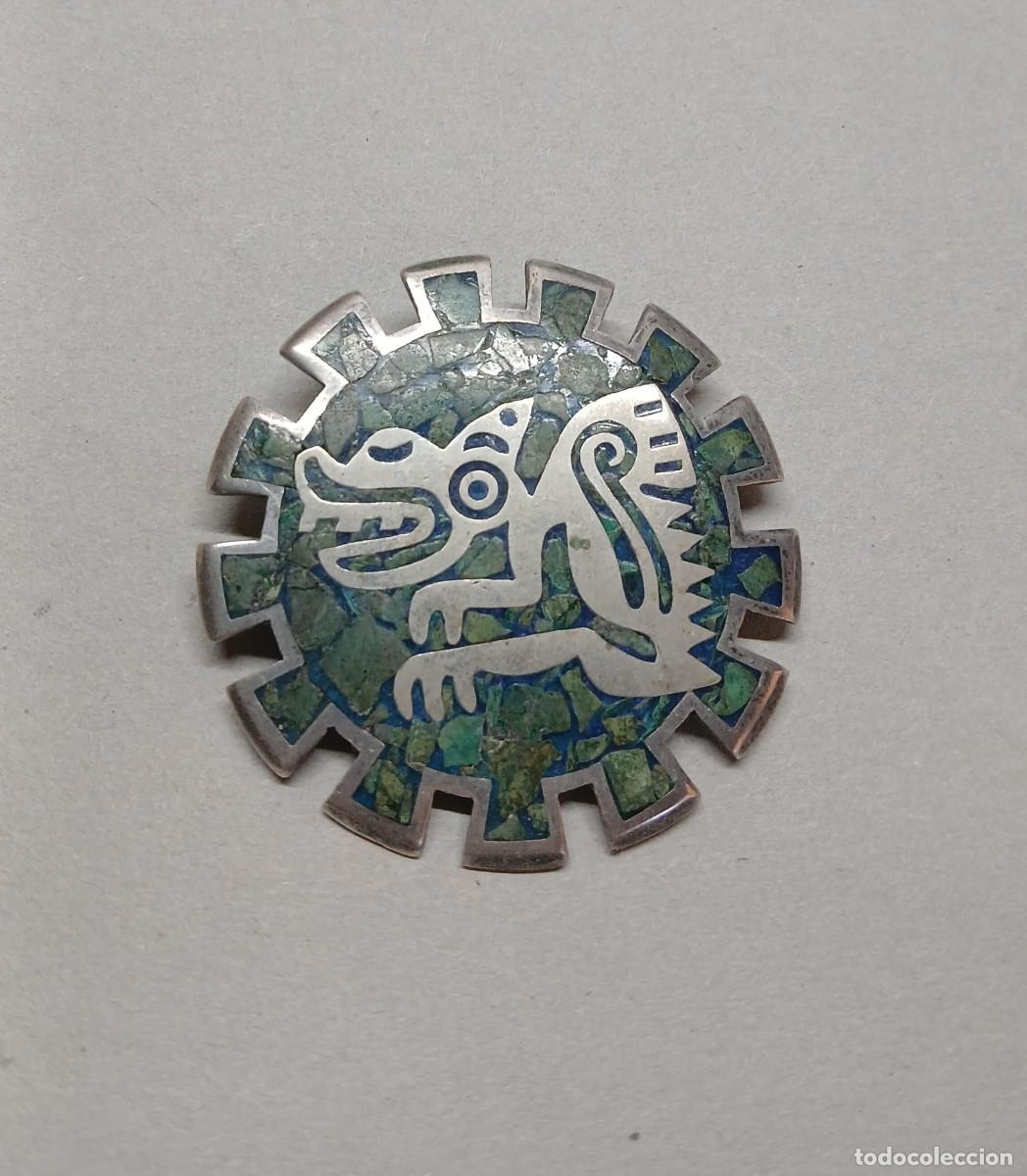 Antig&uuml;edades: Broche/Colgante. Plata de Ley .925 y Mosaico de Turquesa