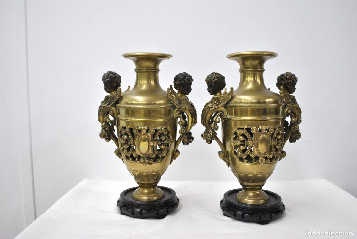 Antig&uuml;edades: PAREJA JARR&Oacute;NS DE BRONCE DORADO - Foto 5