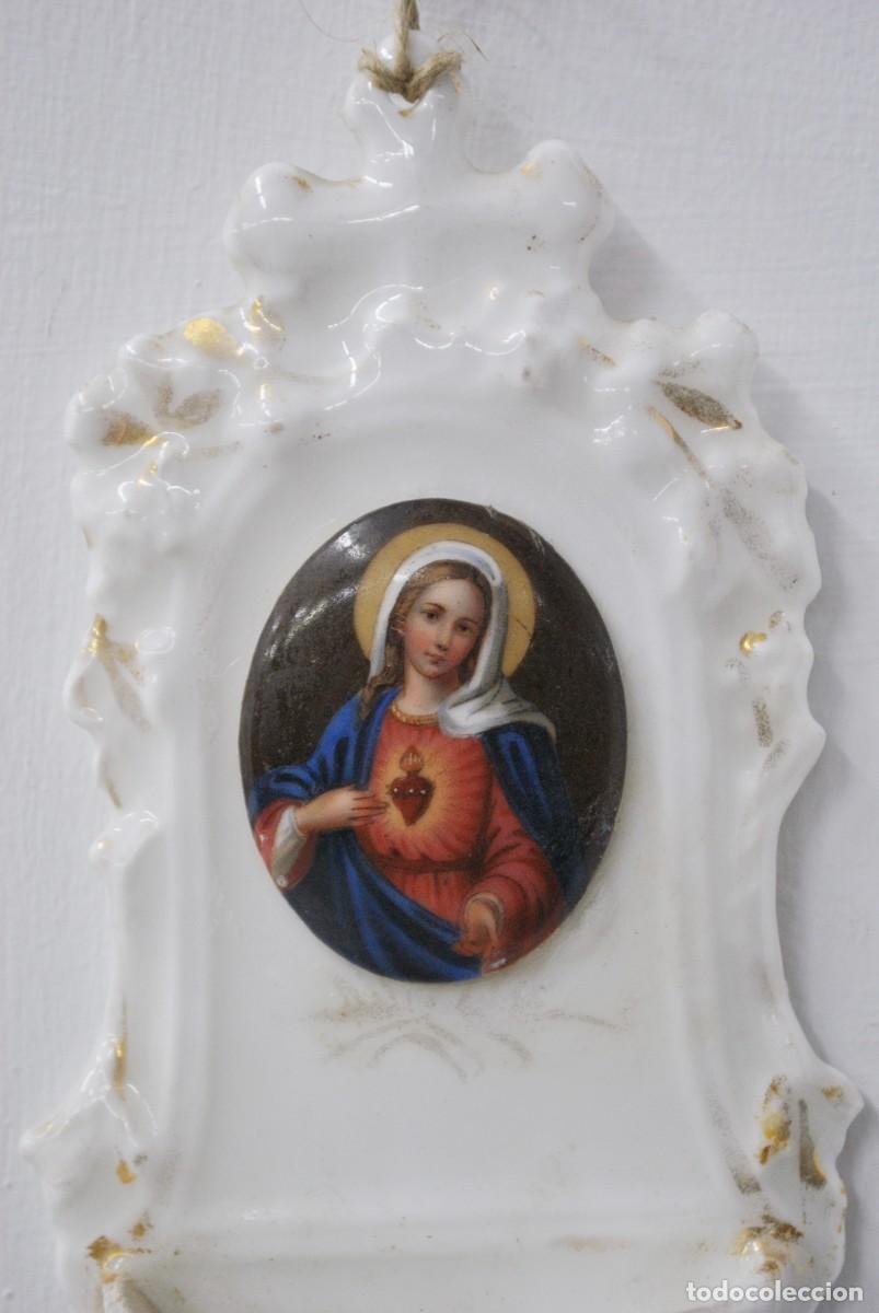 Antig&uuml;edades: BENDITERA PORCELANA CORAZ&Oacute;N DE MAR&Iacute;A - Foto 2