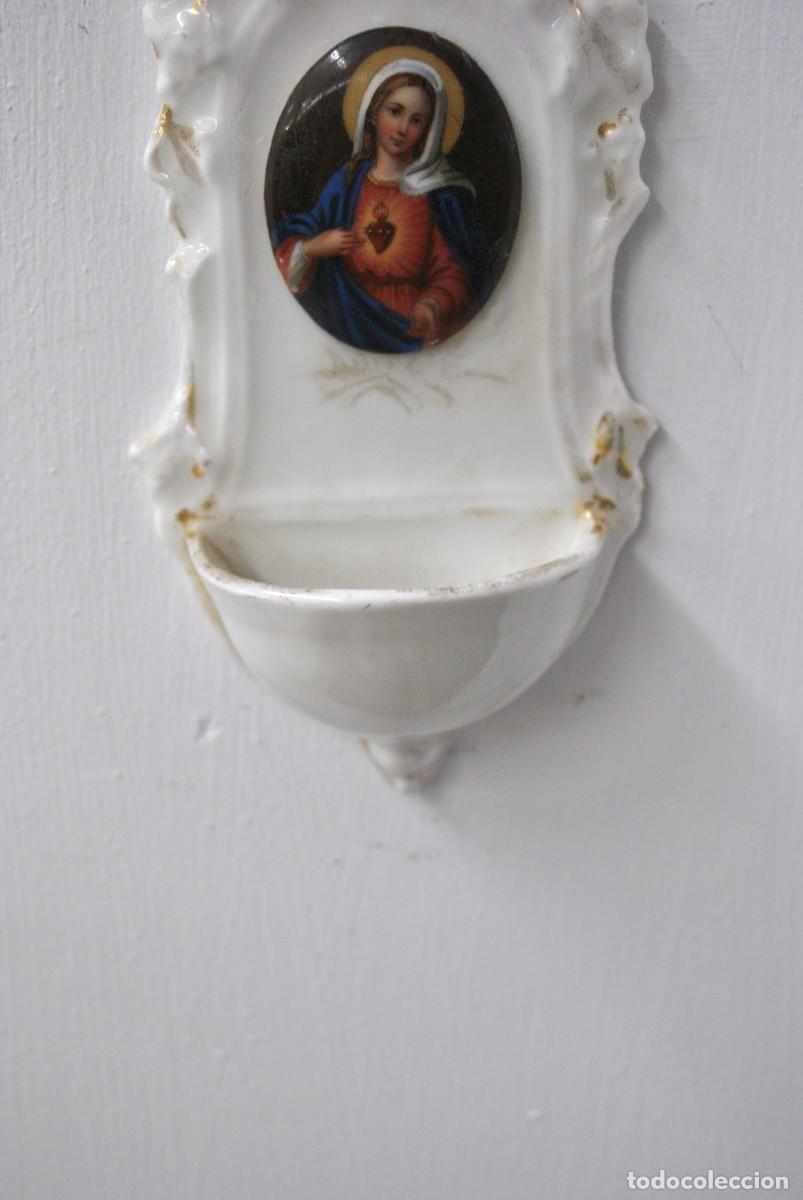 Antig&uuml;edades: BENDITERA PORCELANA CORAZ&Oacute;N DE MAR&Iacute;A - Foto 3