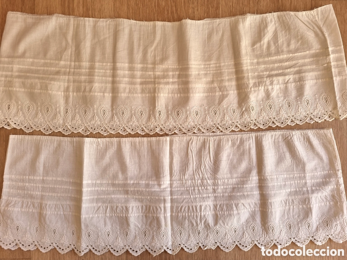 Antig&uuml;edades: 2 finales enaguas/ falda. Bordados. Circular. 70 + 70 x 23 cm. Preciosos.