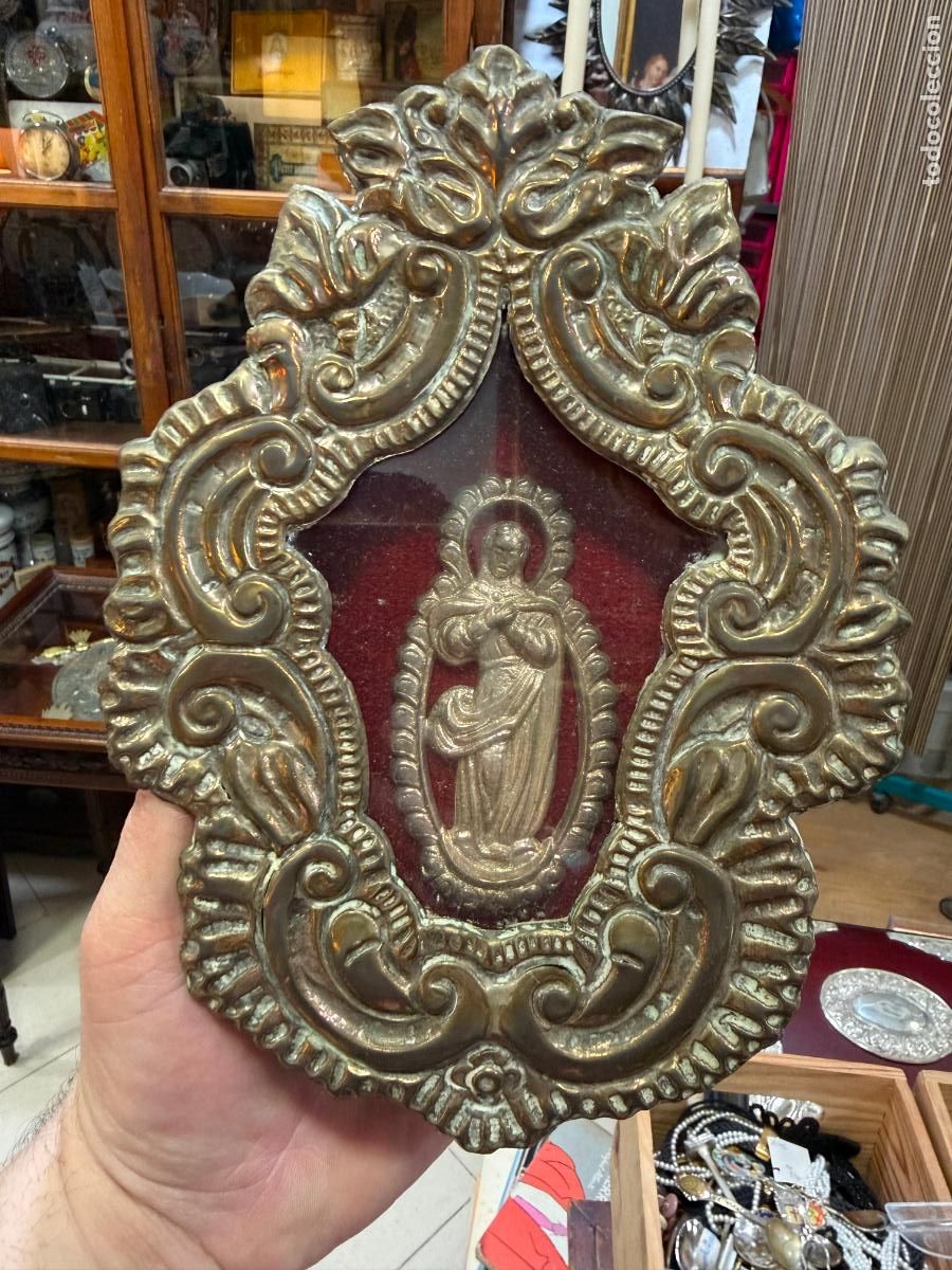 Antig&uuml;edades: ANTIGUO RELICARIO DE ORFEBRERIA CON LA VIRGEN INMACULADA - MEDIDA 22X16 CM - RELIGIOSO