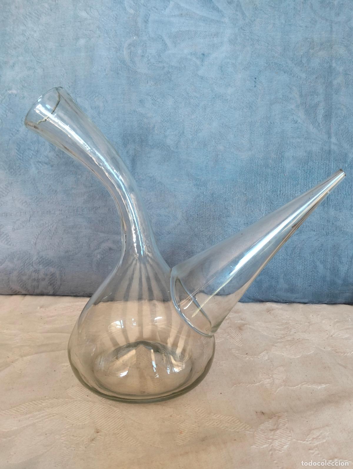 Antiguidades: Porr&oacute;n de cristal antiguo catal&aacute;n vidrio soplado a mano transparente 22,5 cm aprox para servir vino