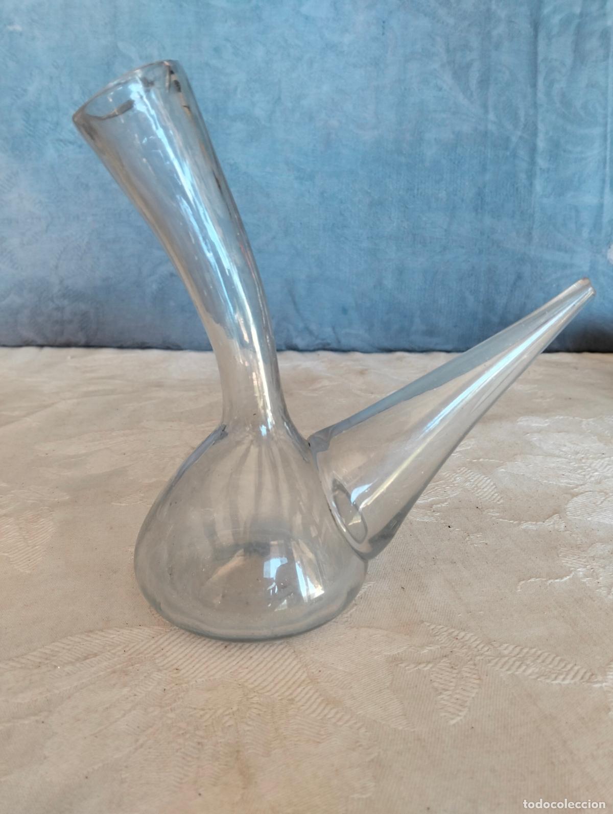 Antiguidades: Porr&oacute;n de cristal antiguo catal&aacute;n vidrio soplado a mano transparente 17 cm aprox para servir vino