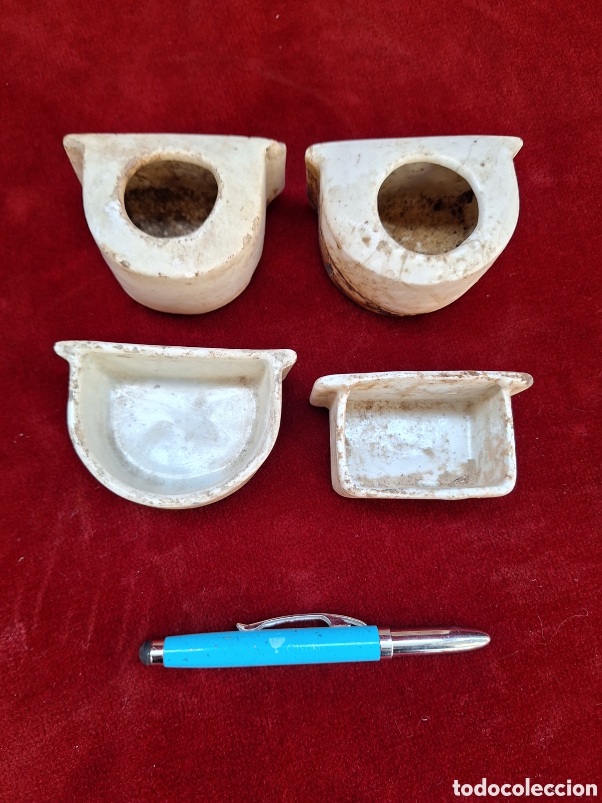 Oggetti Antichi: Lote 4 antiguos bebederos o comederos de ceramica. S.XIX !