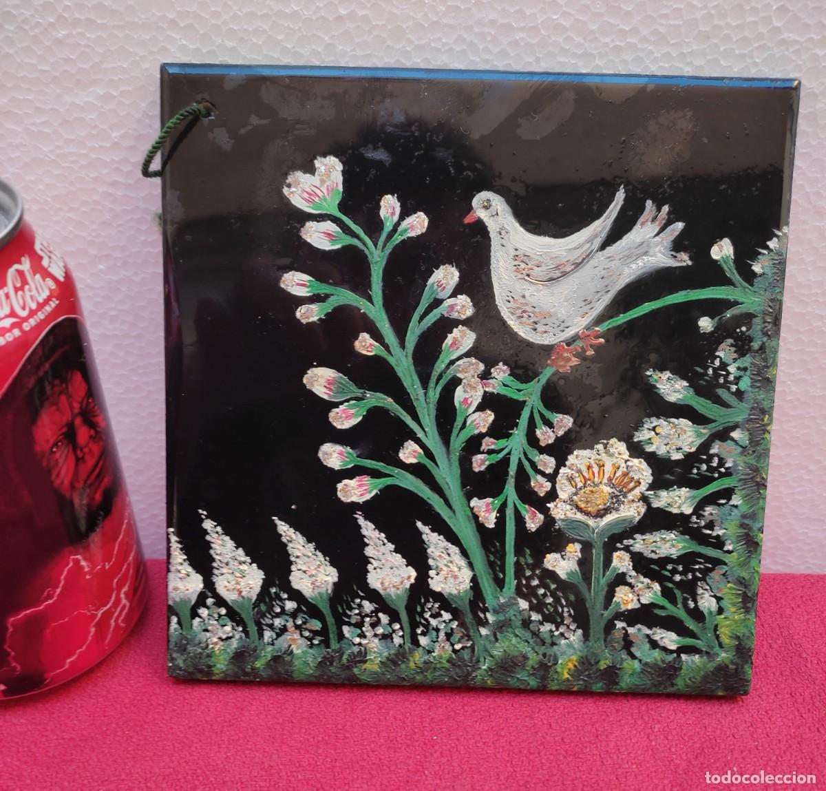 Antiques: azulejo zirconio pintado a mano - motivo pajaro - Onda - vintage