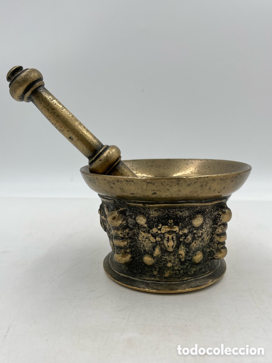 Antig&uuml;edades: Antiguo Almirez de bronce siglo XVI - XVII.