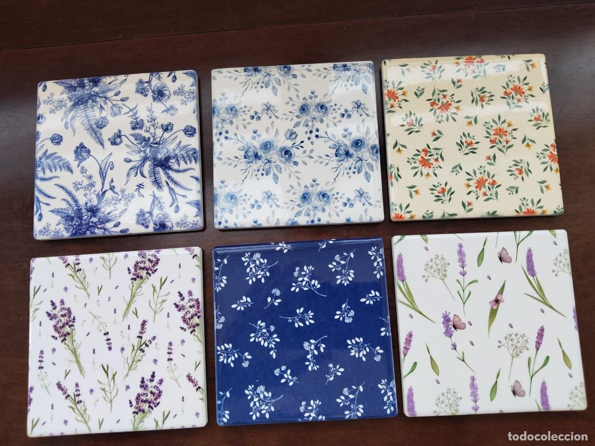 Antiquit&eacute;s: 6 Azulejos Olambrillas motivo floral.
