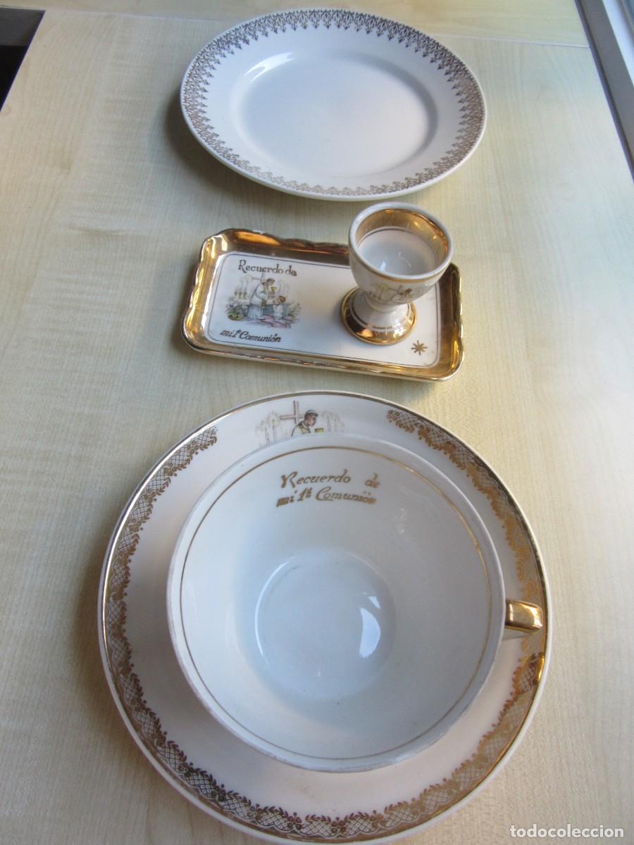 Antiquit&eacute;s: Vajilla primera comuni&oacute;n A&ntilde;os 60 5 piezas Plato desayuno, taza con plato y huevera con plato