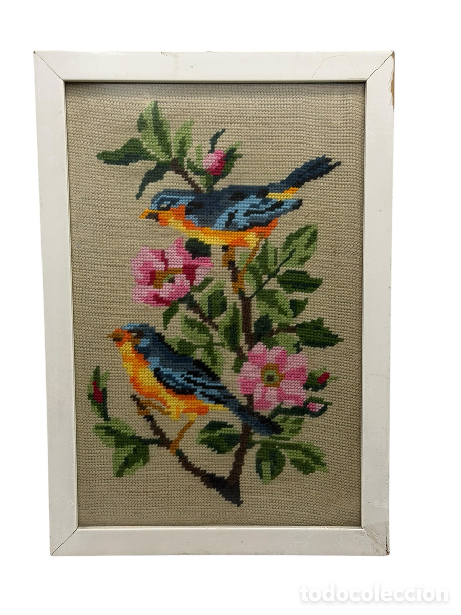 Antiques: Antiguo Tapiz Enmarcado de Aves