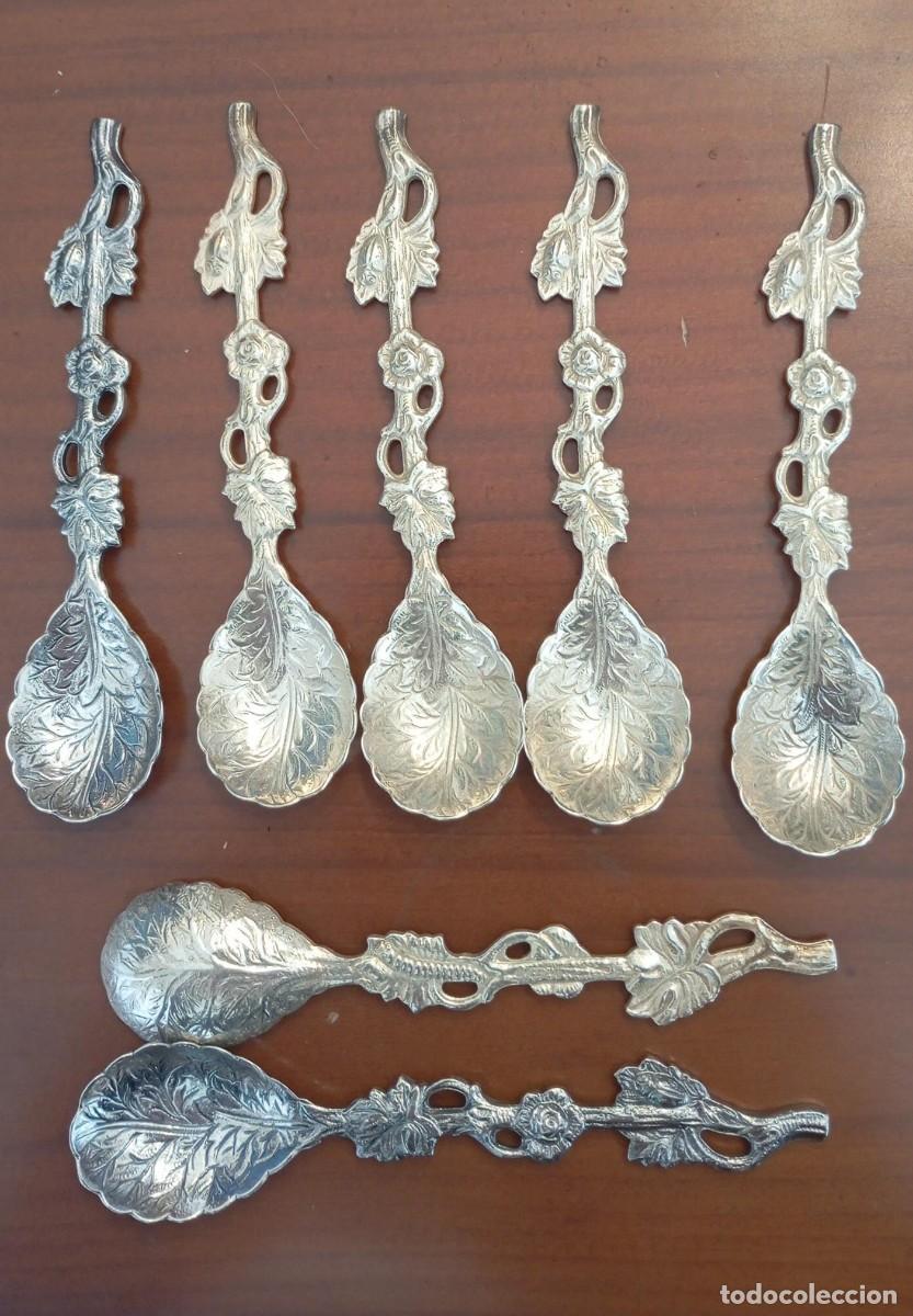 Antiques: Lote de 7 cucharas de t&eacute; con ba&ntilde;o de plata.