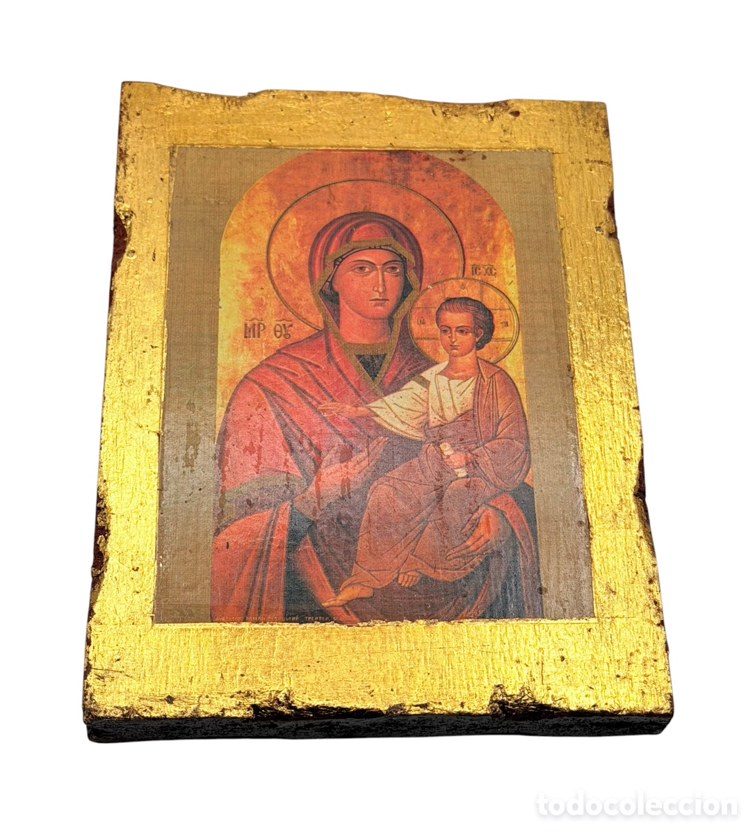 Oggetti Antichi: Icono Religioso en Madera Dorada