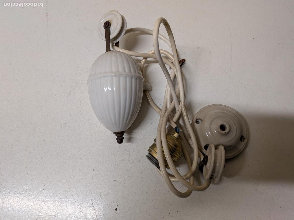 Antig&uuml;edades: ANTIGUO CONJUNTO POLEA PORCELANA PARA L&Aacute;MPARA