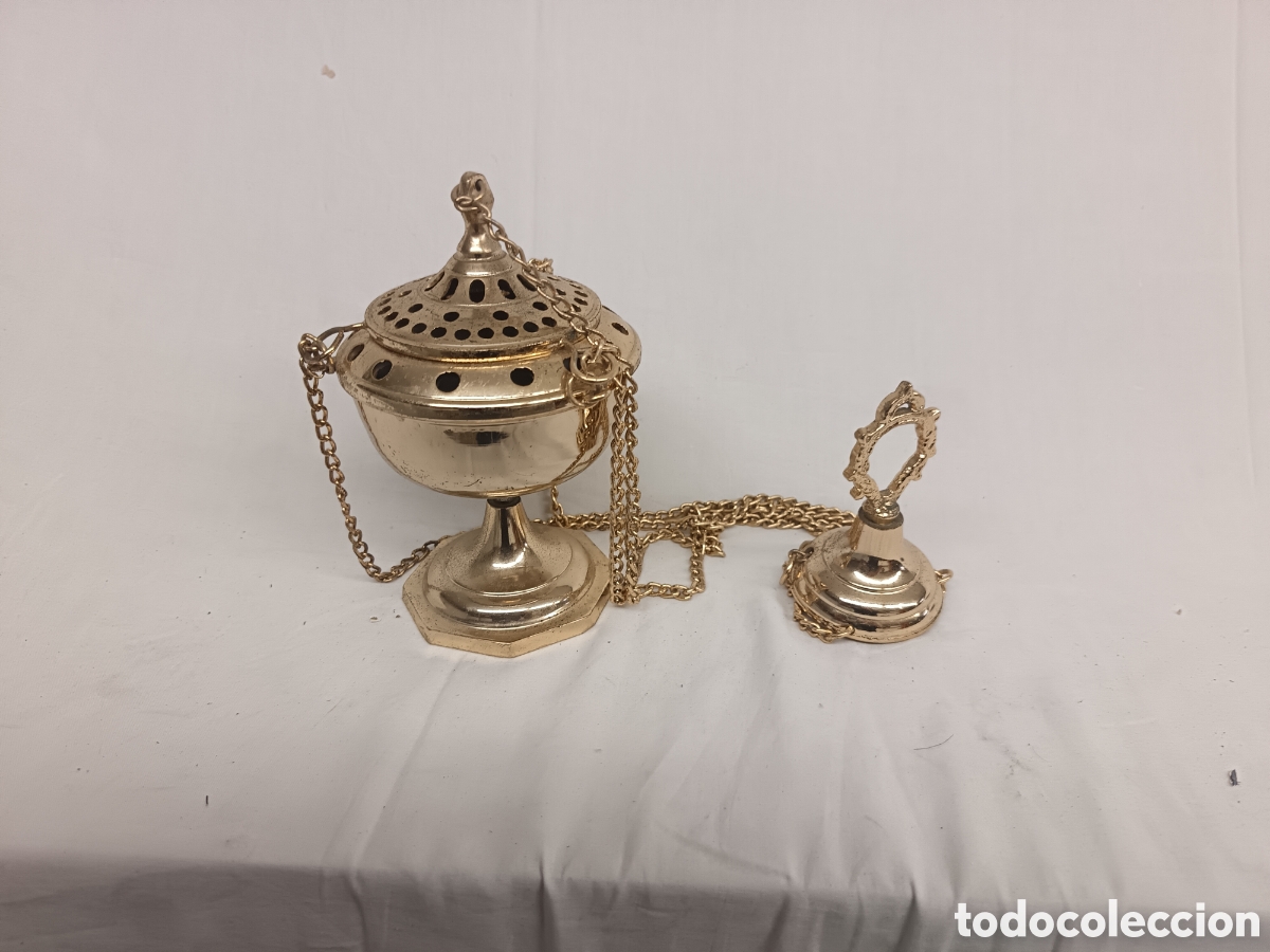 Antig&uuml;edades: INCENSARIO DE COLGAR, LITURGIAS, IGLESIA, METAL DORADO