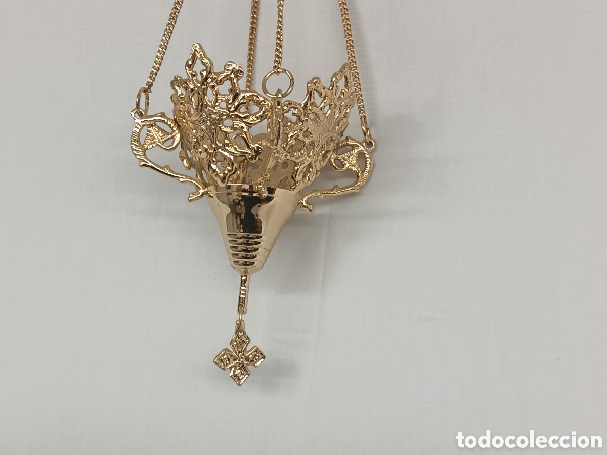 Antig&uuml;edades: BONITA L&Aacute;MPARA VOTIVA DE IGLESIA, METAL DORADO