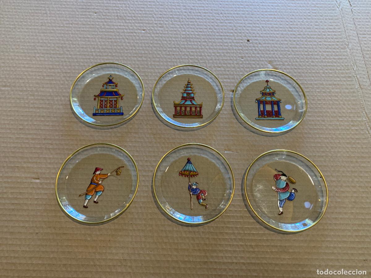 Antiques: 6 PLATOS DE CRISTAL PARA EL PAN PINTADOS A MANO Y FIRMADOS / CHINA