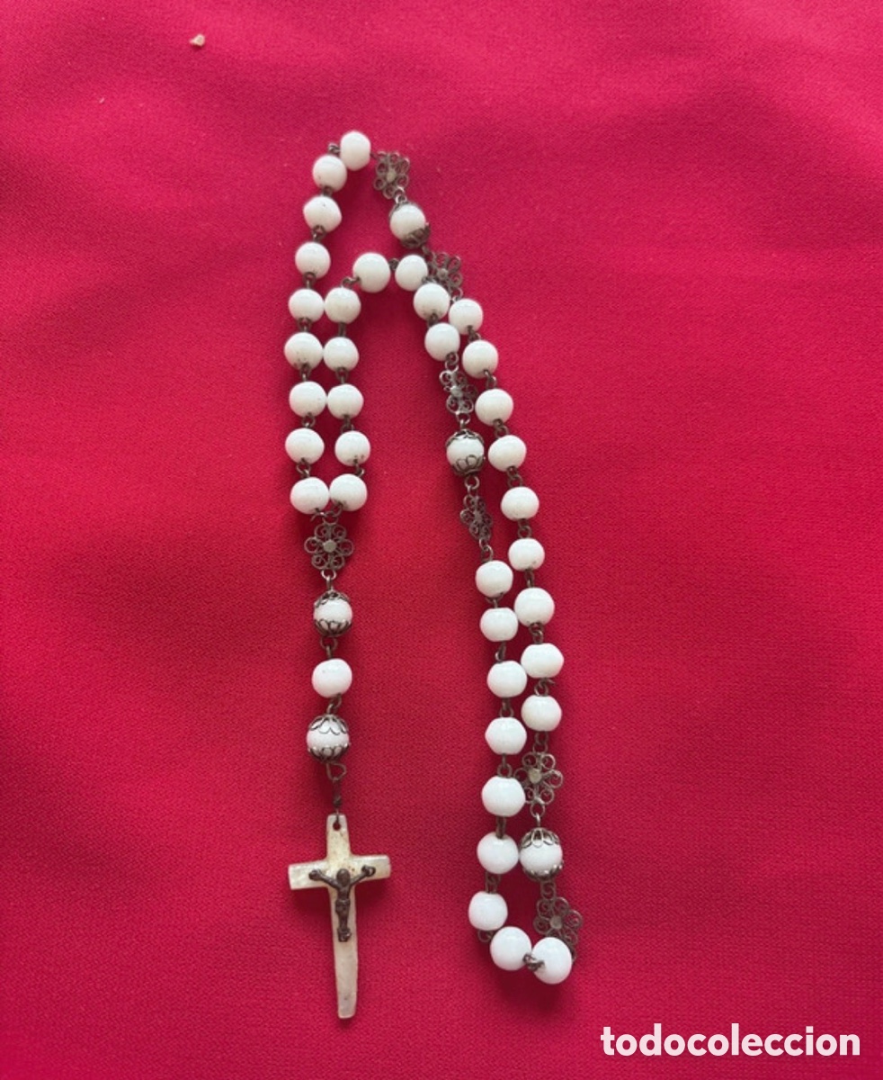 Antiquit&auml;ten: Rosario novenario de virgen en plata de ley y madre perla